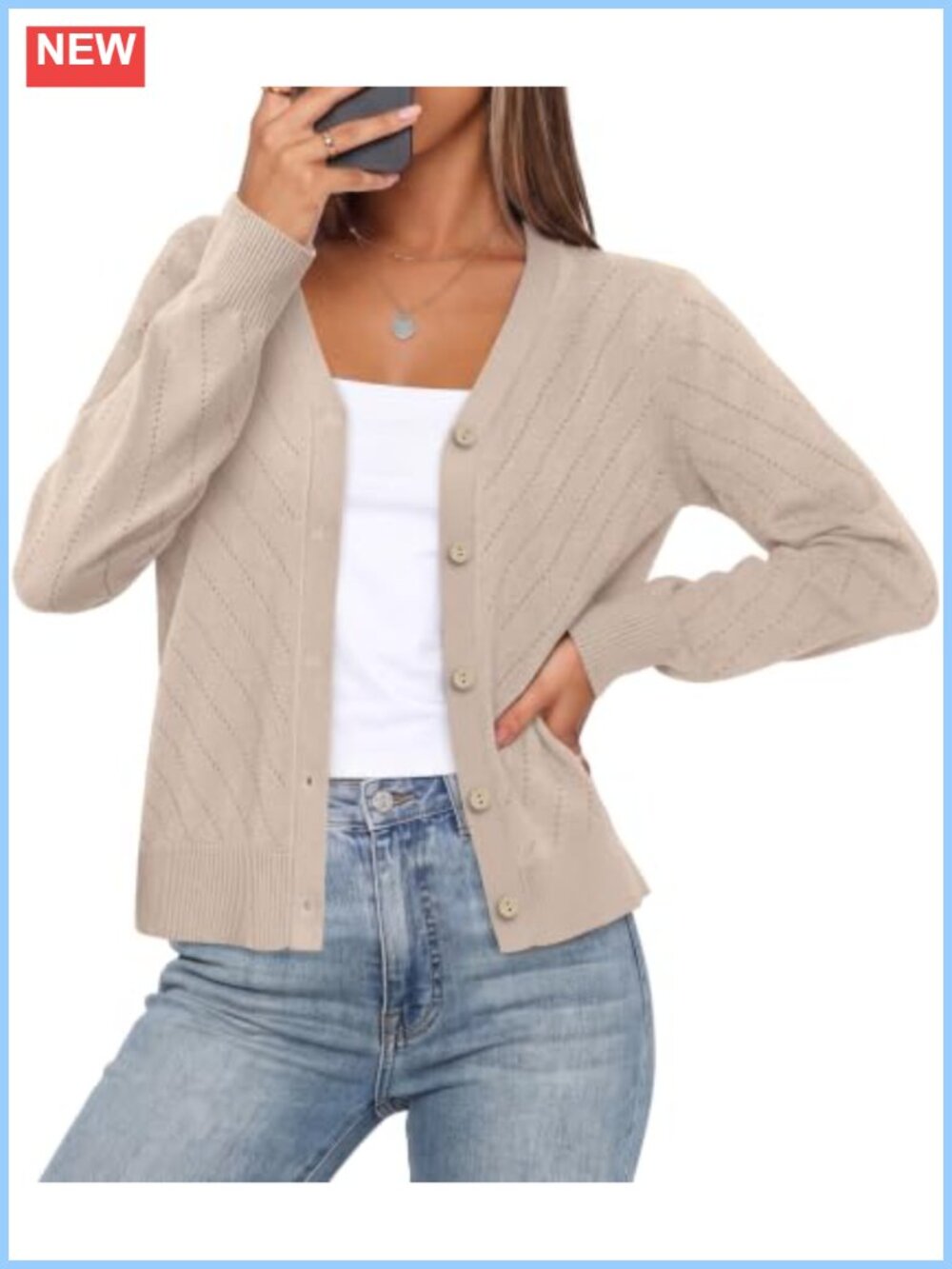 Women's Lightweight Knit Cardigan V-Neck Long Sleeve Button Up Sweater Shrug